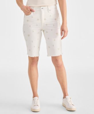 Petite Mid Rise Raw-Edge Denim Bermuda Shorts, Created for Macy's