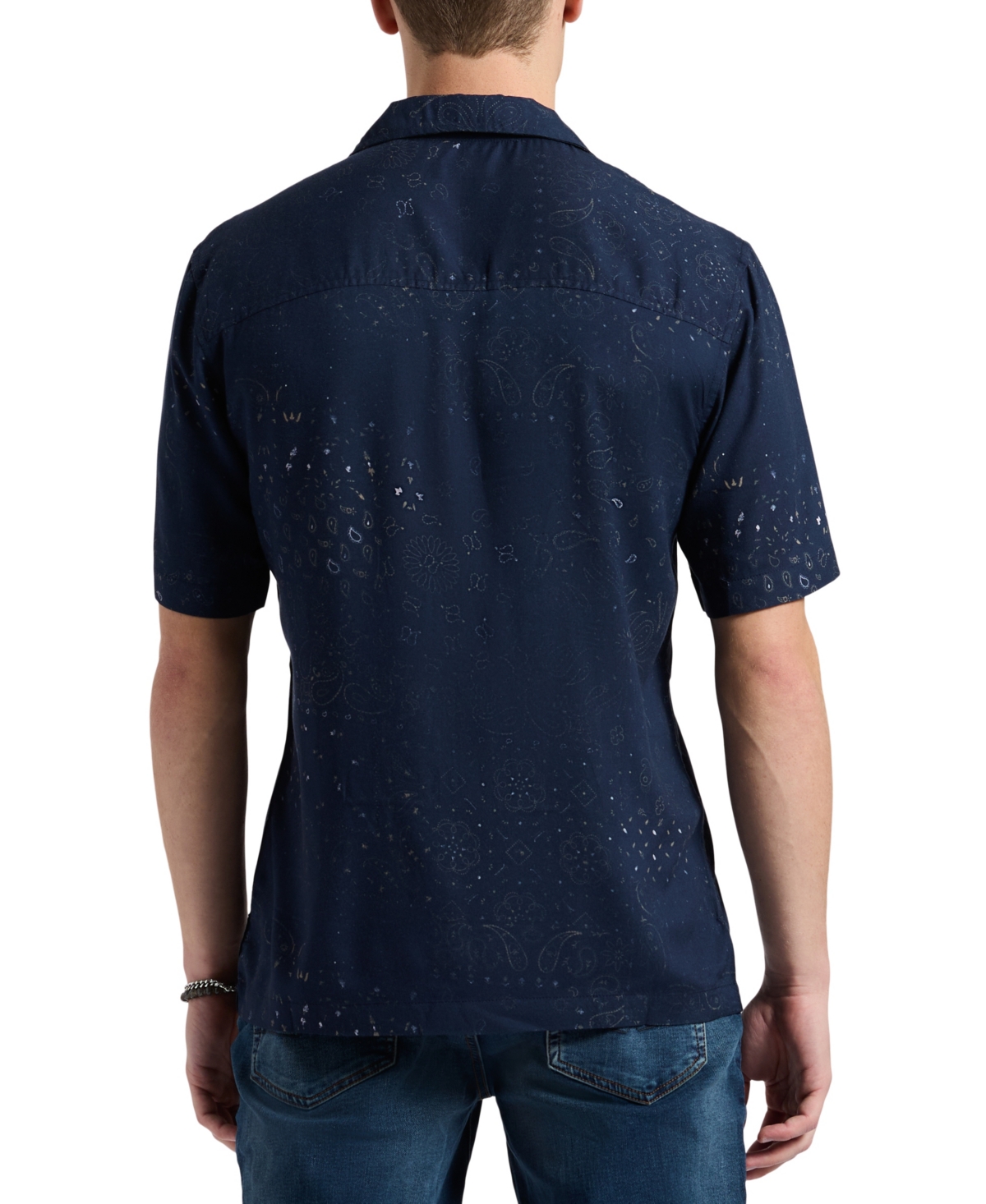 Buffalo David Bitton Men's Lightweight Short Sleeve Button Up Bandana Print Camp Shirt In Whale