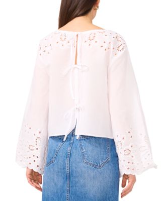 Women's Cotton Eyelet Bell-Sleeve Blouse