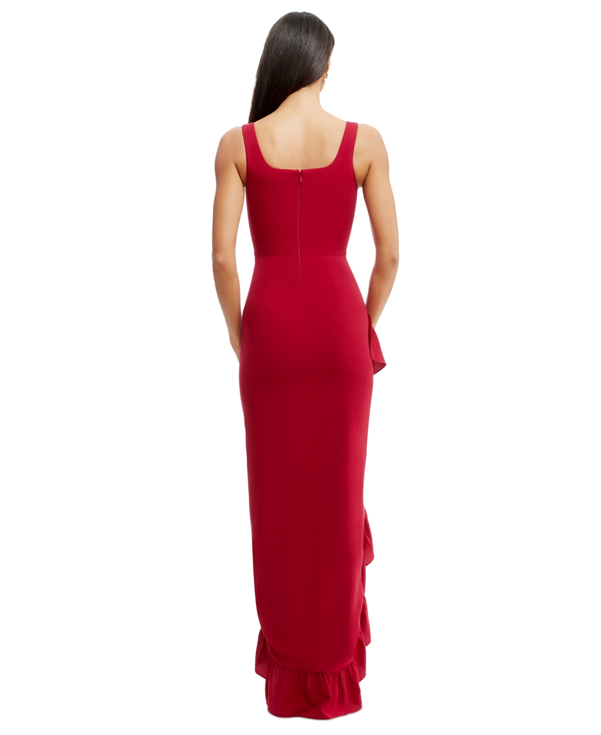 DRESS THE POPULATION WOMEN'S CHARLENE RUFFLED HIGH-LOW GOWN 