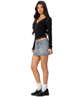 Womens Yael Contrast Stitch Henley Top