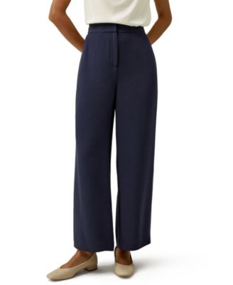 Women's Mid Rise Wide Leg Tailored Silk Pants