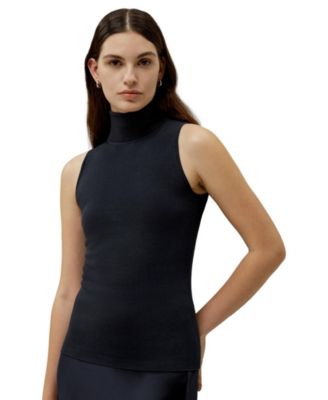 Women's Minimalist Sleeveless Turtleneck Silk-Nylon Top