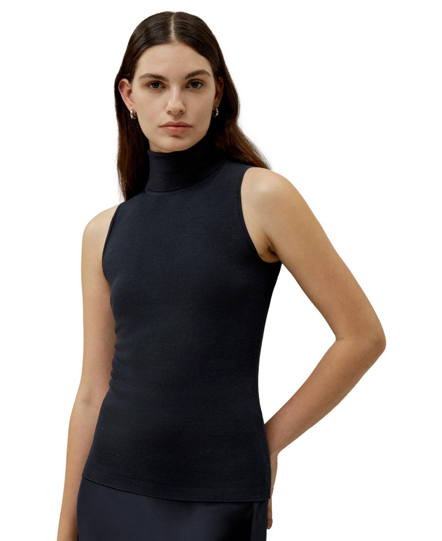 Женский топ LILYSILK Minimalist Sleeveless Turtleneck Silk-Nylon, цвет: Тёмно-синий — фото 1