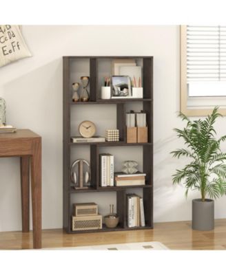 4-Tier Geometric Bookshelf with 8 Open Cubes for Living Room or Bedroom Storage