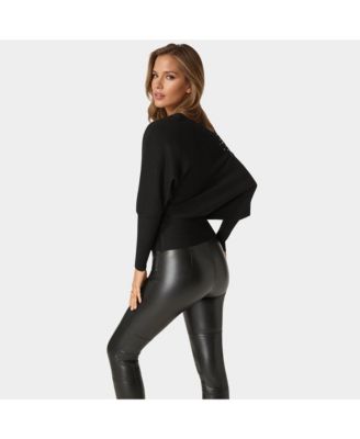 Women's Off Shoulder Studded Dolman Sleeve Sweater