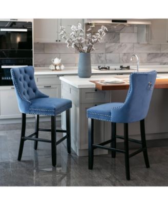Set of 2 Velvet Counter Height Stools, 26.3" Button Tufted Upholstered Kitchen Island Chairs with Back