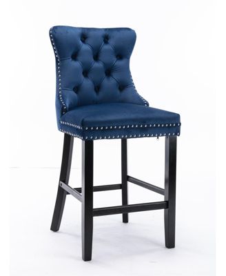 Set of 2 Velvet Counter Height Stools, 26.3" Button Tufted Upholstered Kitchen Island Chairs with Back