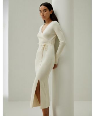 Women's Elegant Wrap-Front Silk Knit Dress