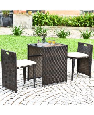 3 PCS Cushioned Wicker Patio Furniture Set Seat Sofa Outdoor No Assembly