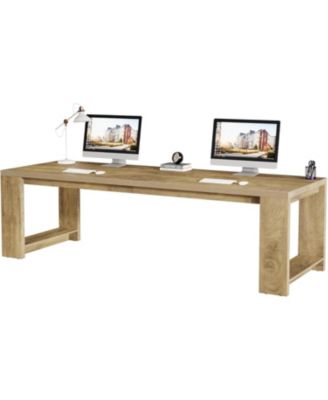 2 Person Desk, 86.6 Inches Extra Long Desk, Double Computer Writing Table, All Wood Large Desks Workstation for Home Office, Natural Oak
