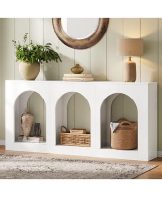 70.9" White Console Table with Storage, Wood Entryway Entry Table with 3 Arched Shelves, Behind Couch Sofa, Narrow Long