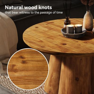 Solid Wood Coffee Table, 31.5-Inch Farmhouse Round Center Tea Table with Robust Base