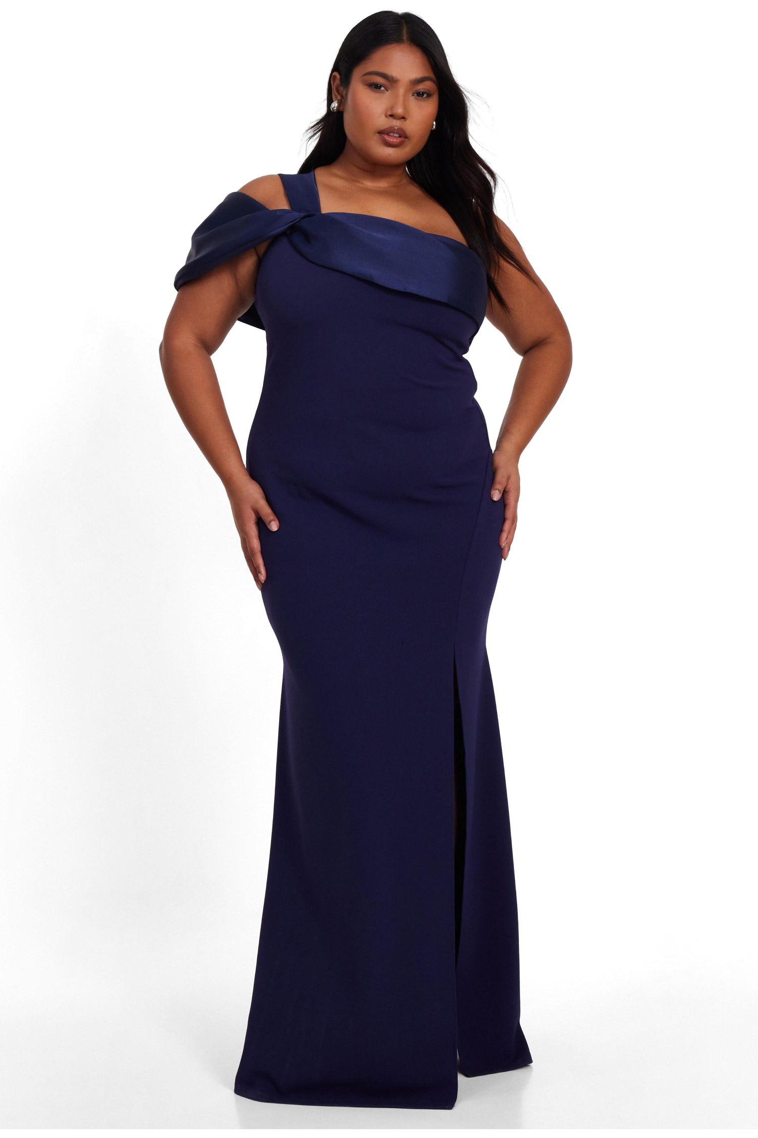 Plus Size Satin One Shoulder Maxi Dress