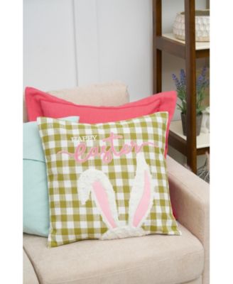 Easter Spring Themed Bunny Ears Spring Embroidered Accent Throw Pillow, 18" x 18"