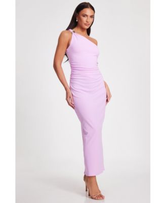 Women's Scuba Crepe One Shoulder Buckle Detail Maxi Dress