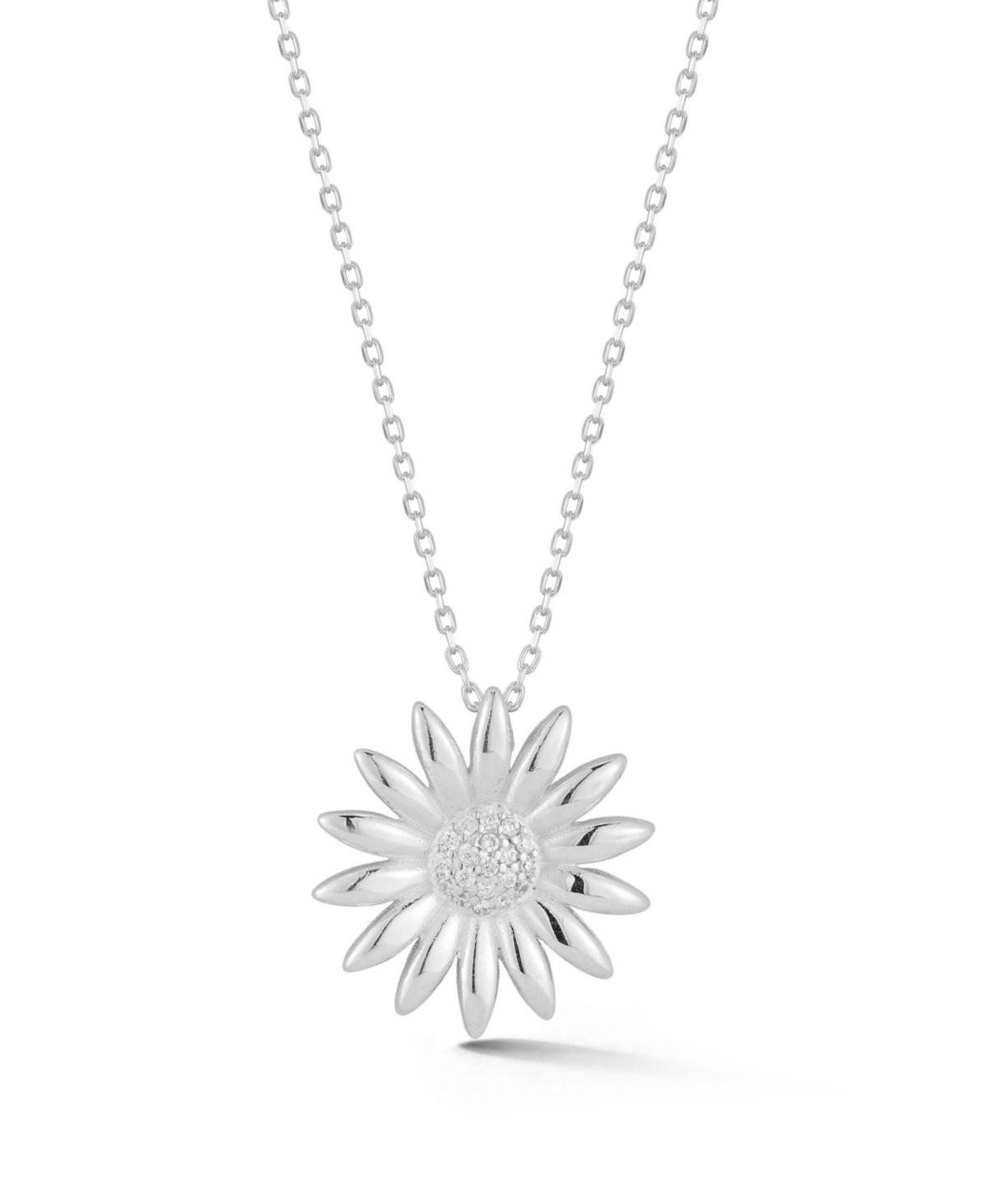 14K Gold Plated Sterling Silver Pave Flower Necklace - Silver