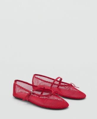 Women's Strap and Buckle Detail Mesh Ballet Flats