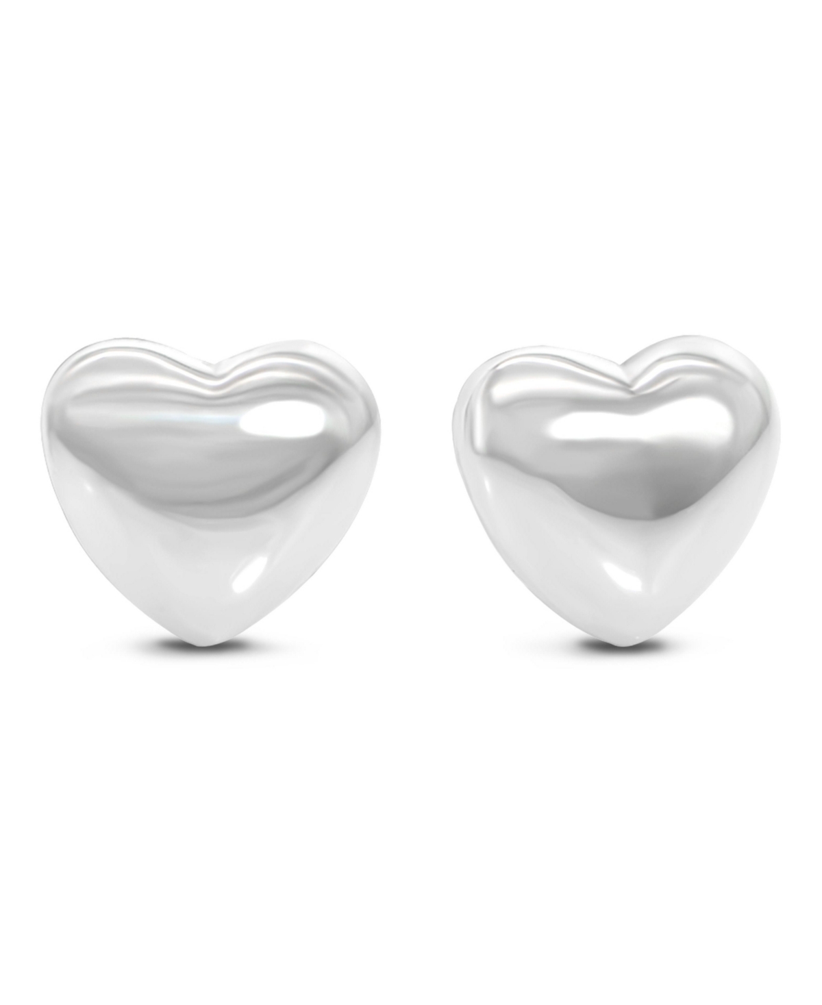 Puffy Heart Stud Earrings in Sterling Silver - Silver