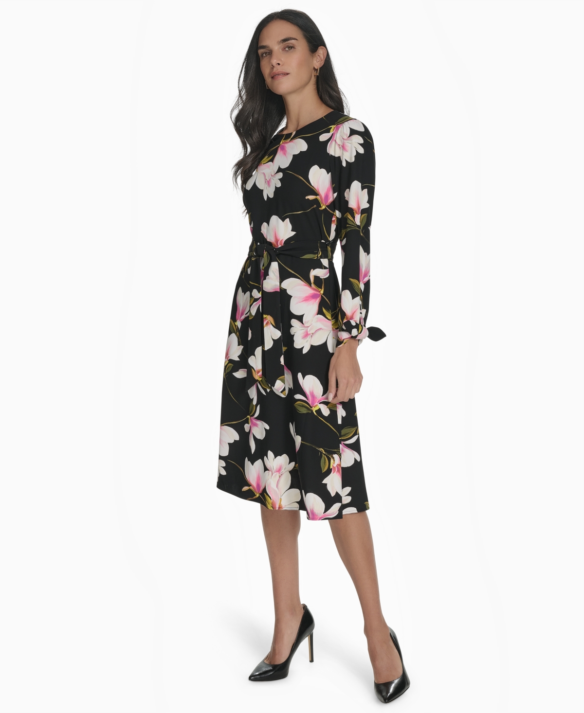 HALSTON WOMEN'S FLORAL-PRINT FIT & FLARE DRESS 