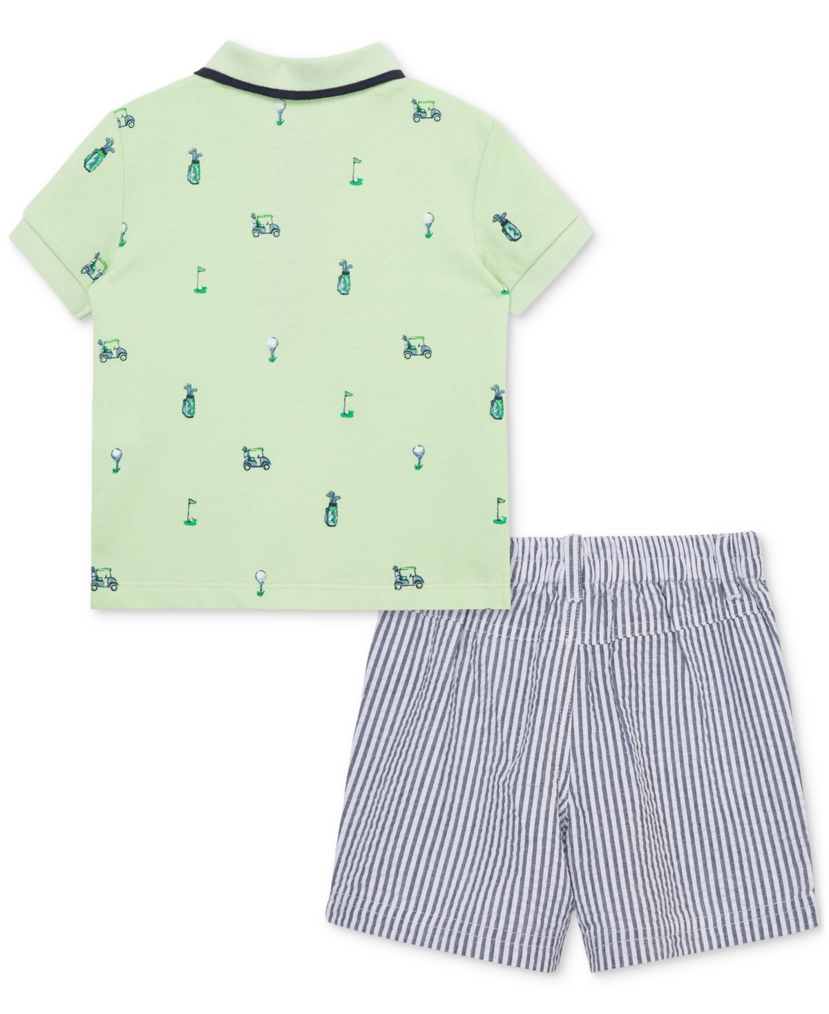 Little Me Baby Boys Cotton Golf Polo & Striped Shorts Set In Blue,green