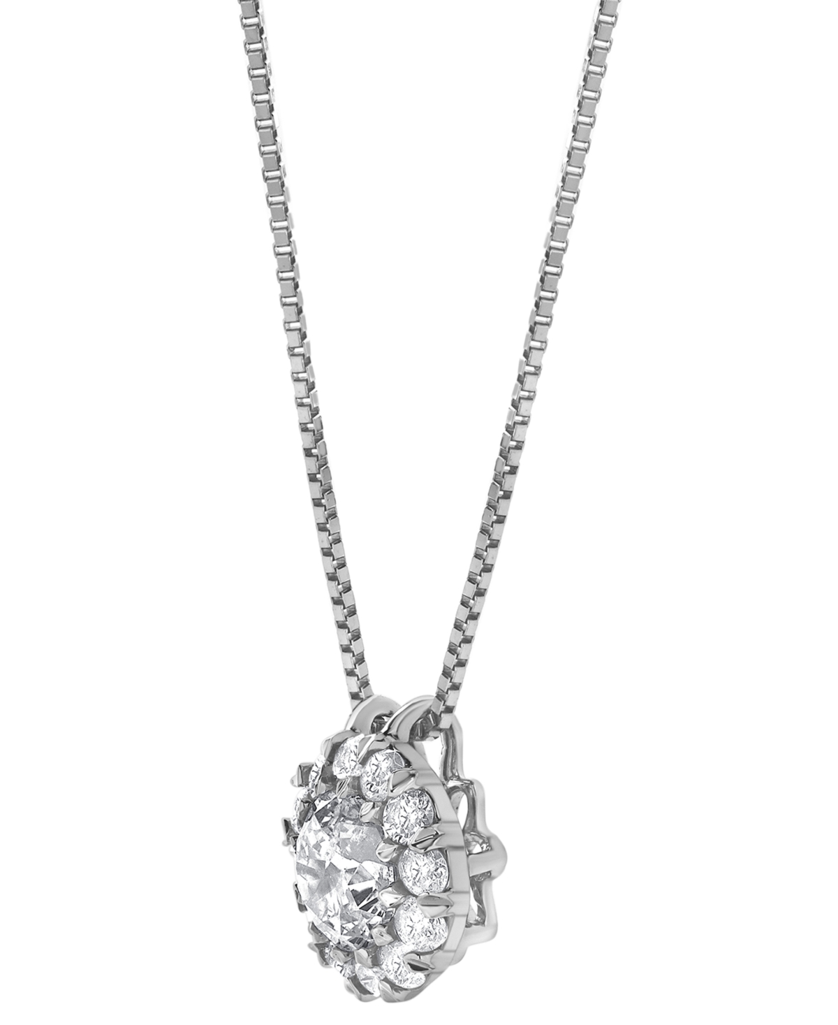 Macy's Diamond Halo Pendant Necklace (1/2 Ct. T.w.) In 14k White Gold In White Gold