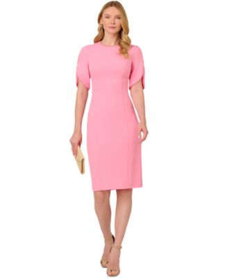 knee length dresses for ladies ADRIANNA PAPELL Knit Crepe Pearl Trim Dress Red Size 4 (New) – PayWut