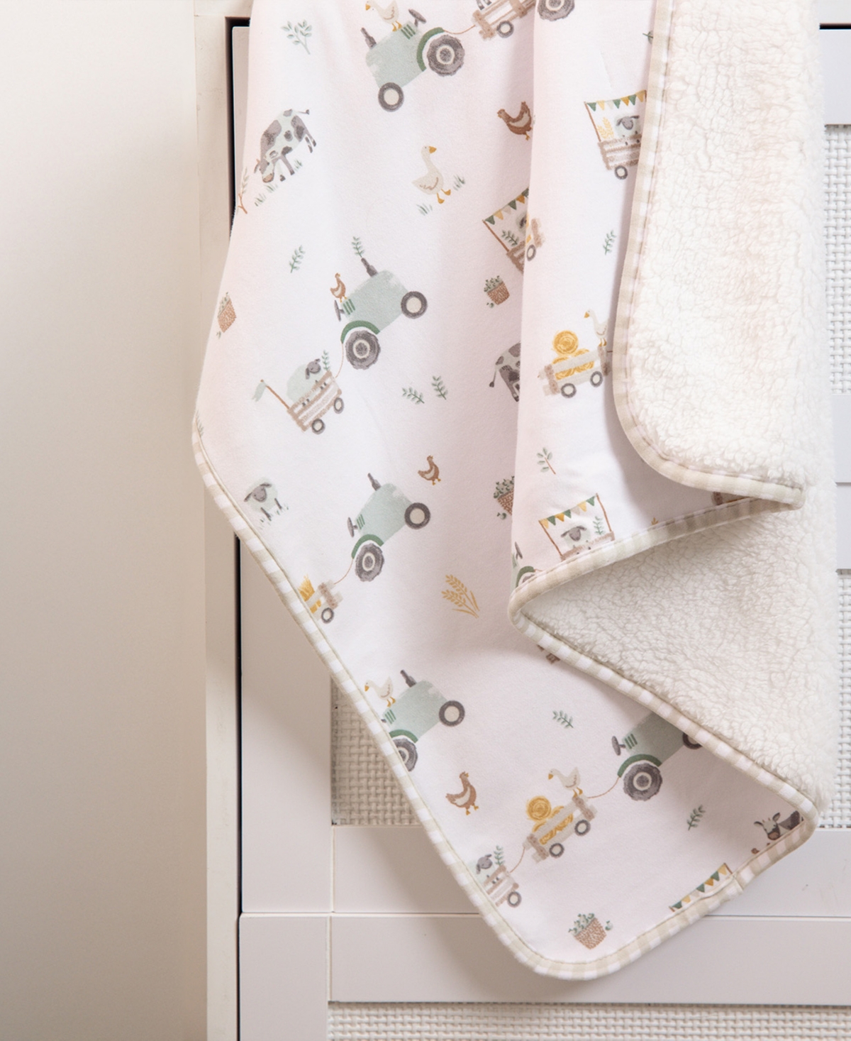 Living Textiles Baby Boys And Girls Tractor Ride Collection Jersey Sherpa Stroller Blanket In Multicolor
