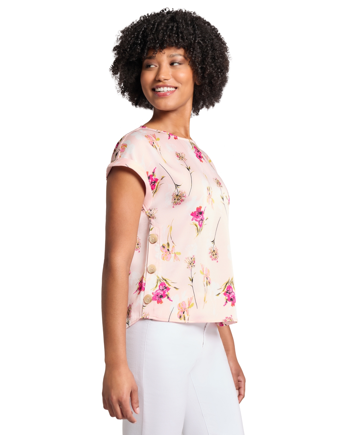 Jones New York Women's Kelly Floral Print Short-sleeve Blouse In Petal Pink