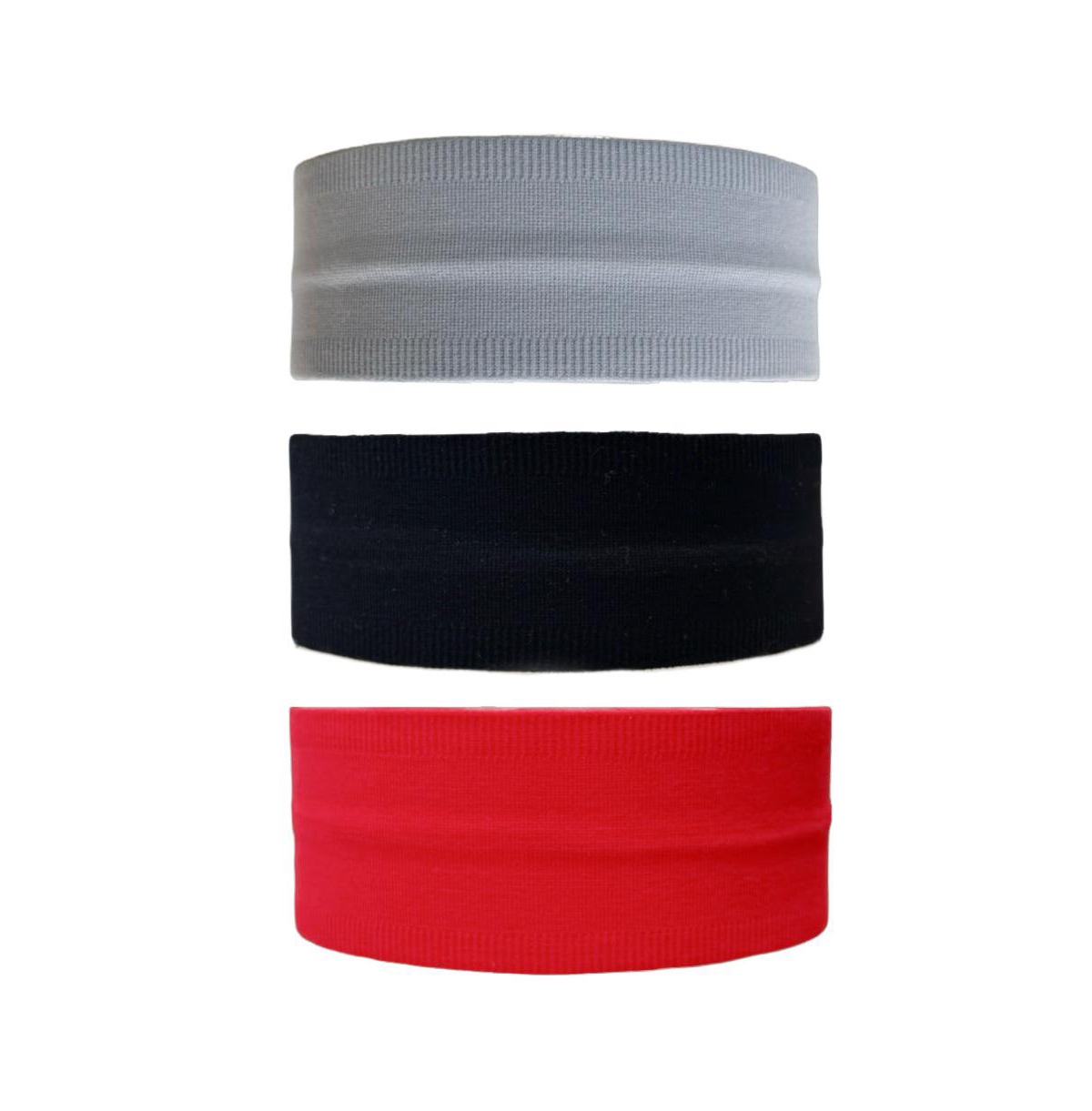 Women's Pack of Wide Training Headbands - Red + Grey + Black - Assorted pre-pack