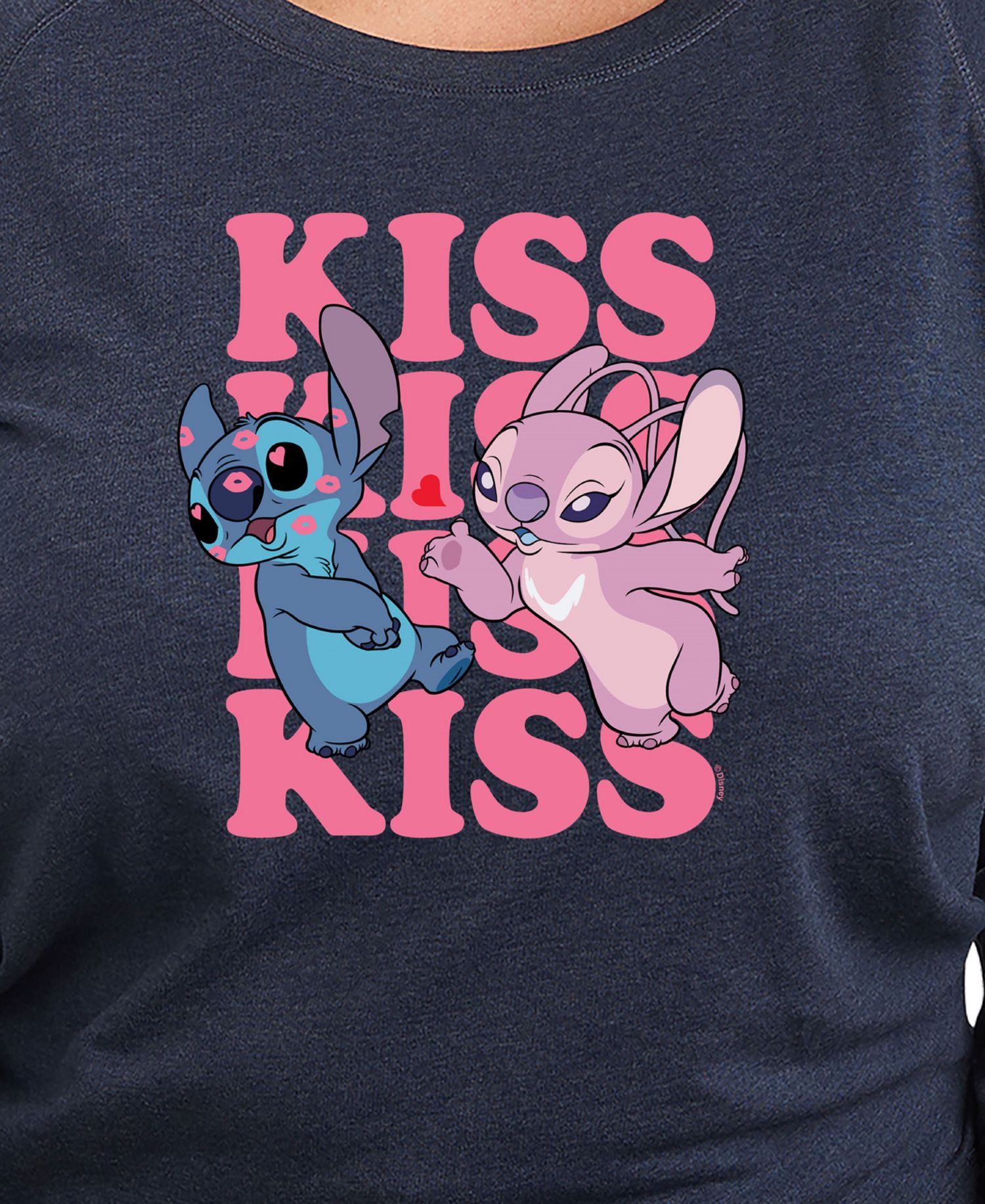Plus Size Stitch Valentines Day Kiss Kiss Kiss Crew Neck T-Shirt