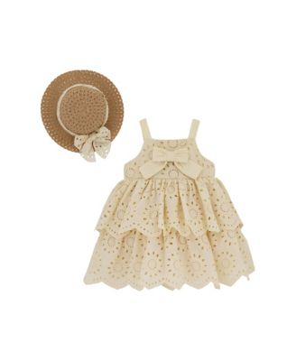 Baby Girls 2-Piece Linen Layered Sundress and Sunhat Set