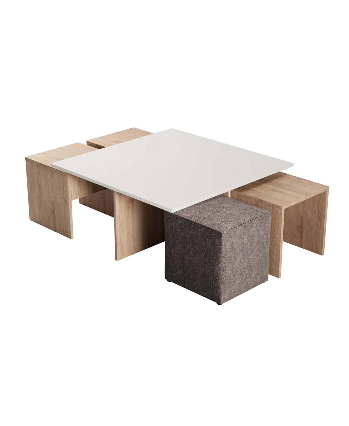 MANHATTAN COMFORT 37.4" HALEY MODERN NESTED COFFEE TABLE AND OTTOMAN SET 
