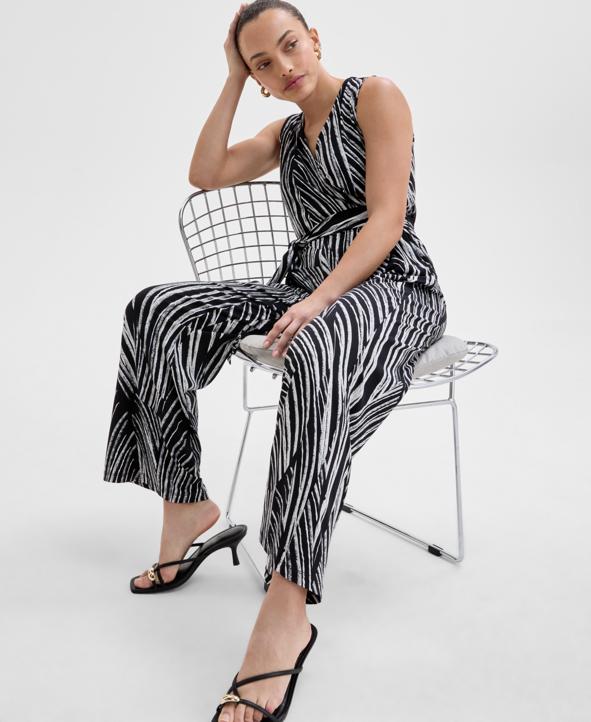 Inc International Concepts Petite Printed Sleeveless Jumpsuit, Exclusively At Macy's In Pia Stripe