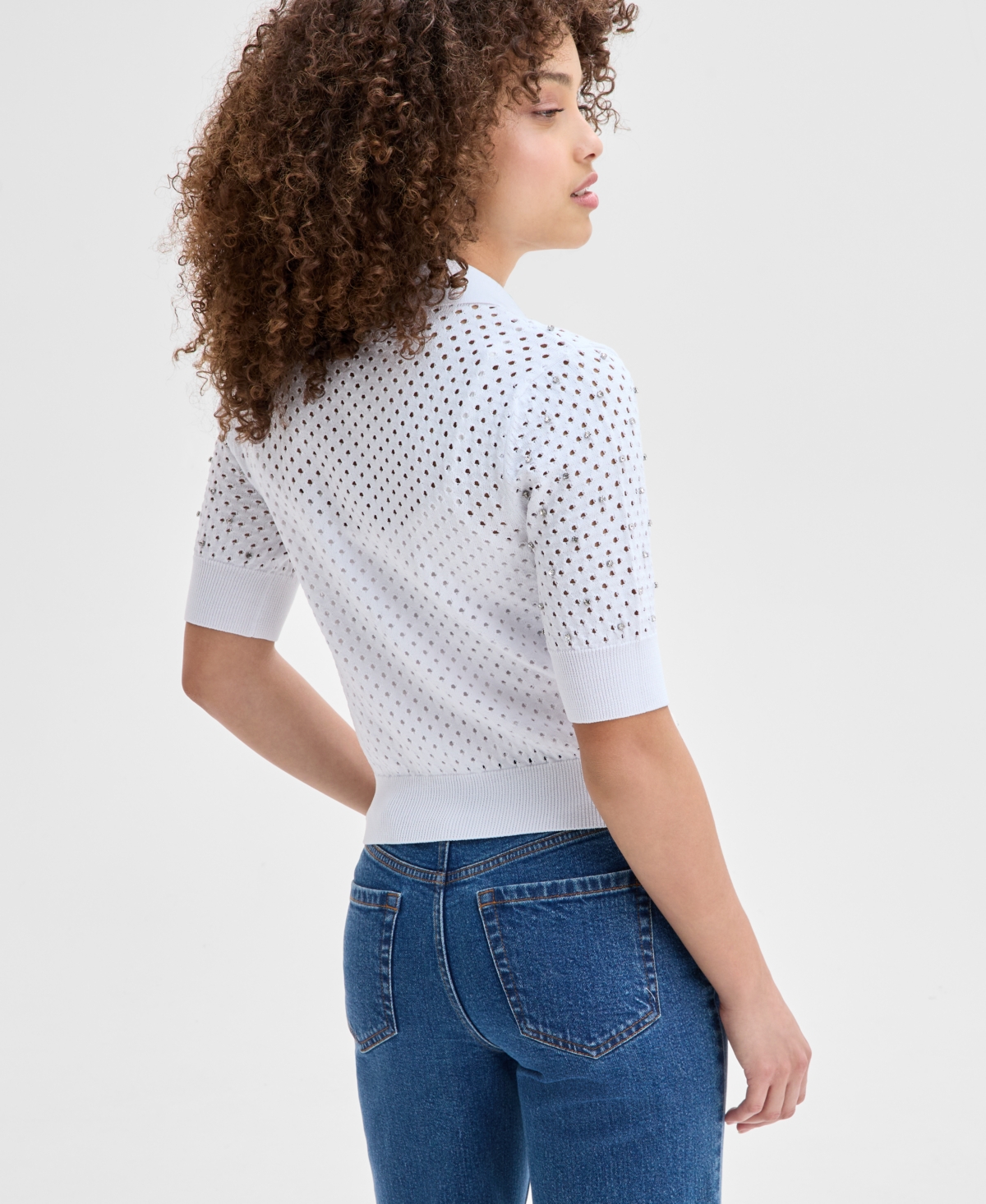 Inc International Concepts Petite Embellished Polo Sweater, Exclusively At Macy's In Bright White
