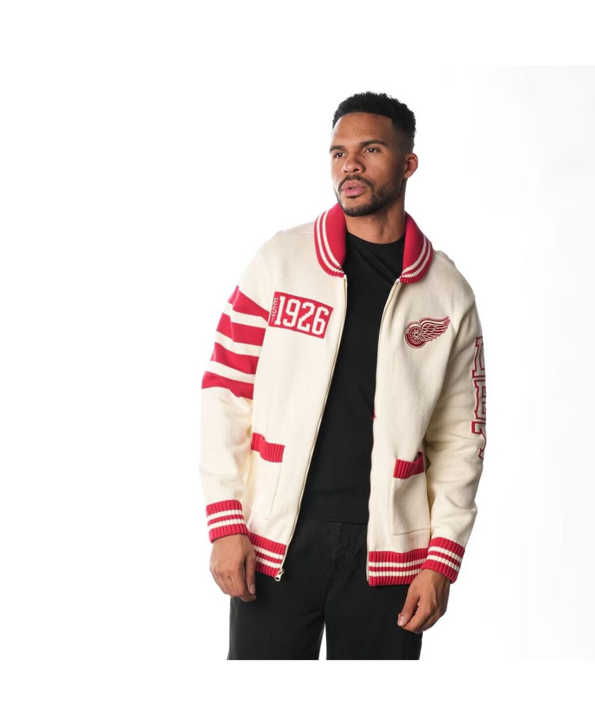 Men's and Women's Cream Detroit Red Wings Jacquard Full-Zip Sweater - Cream