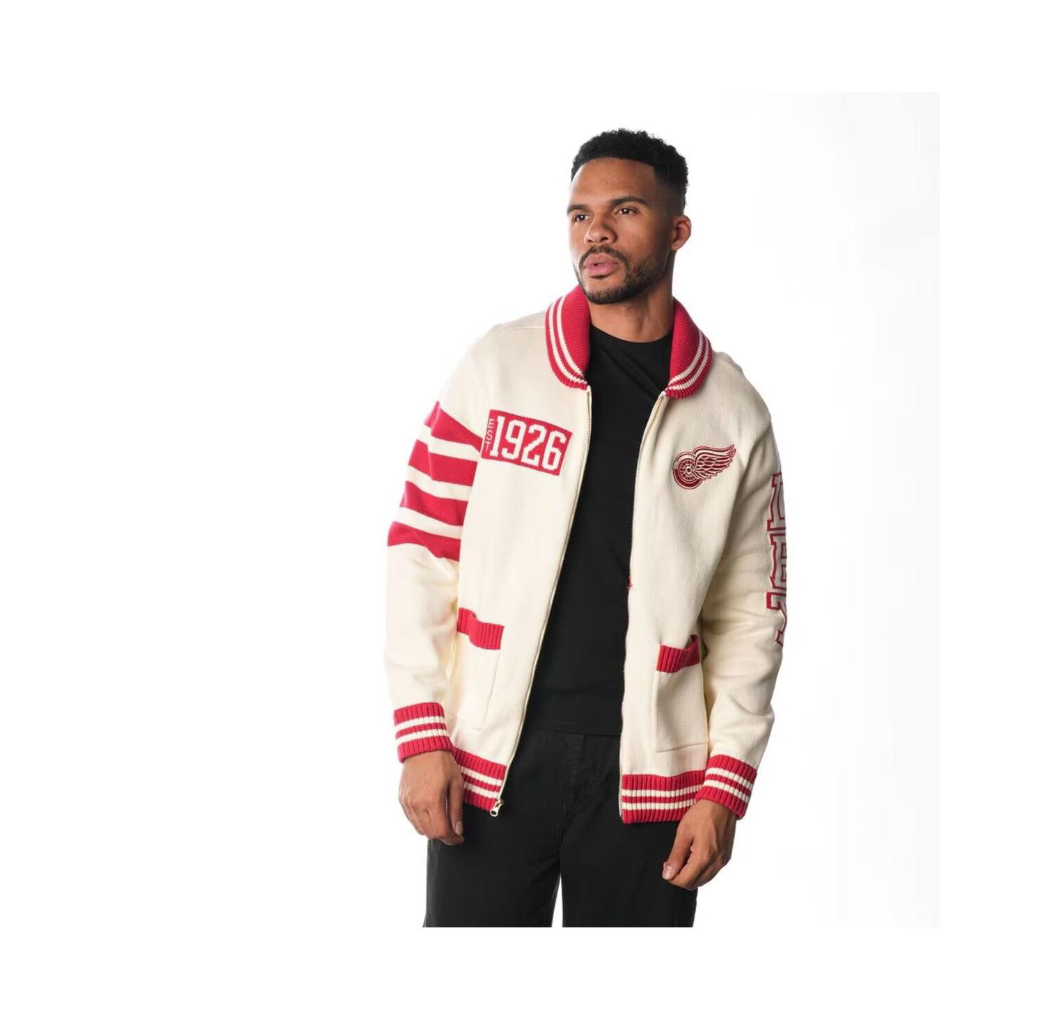 Men's and Women's Cream Detroit Red Wings Jacquard Full-Zip Sweater