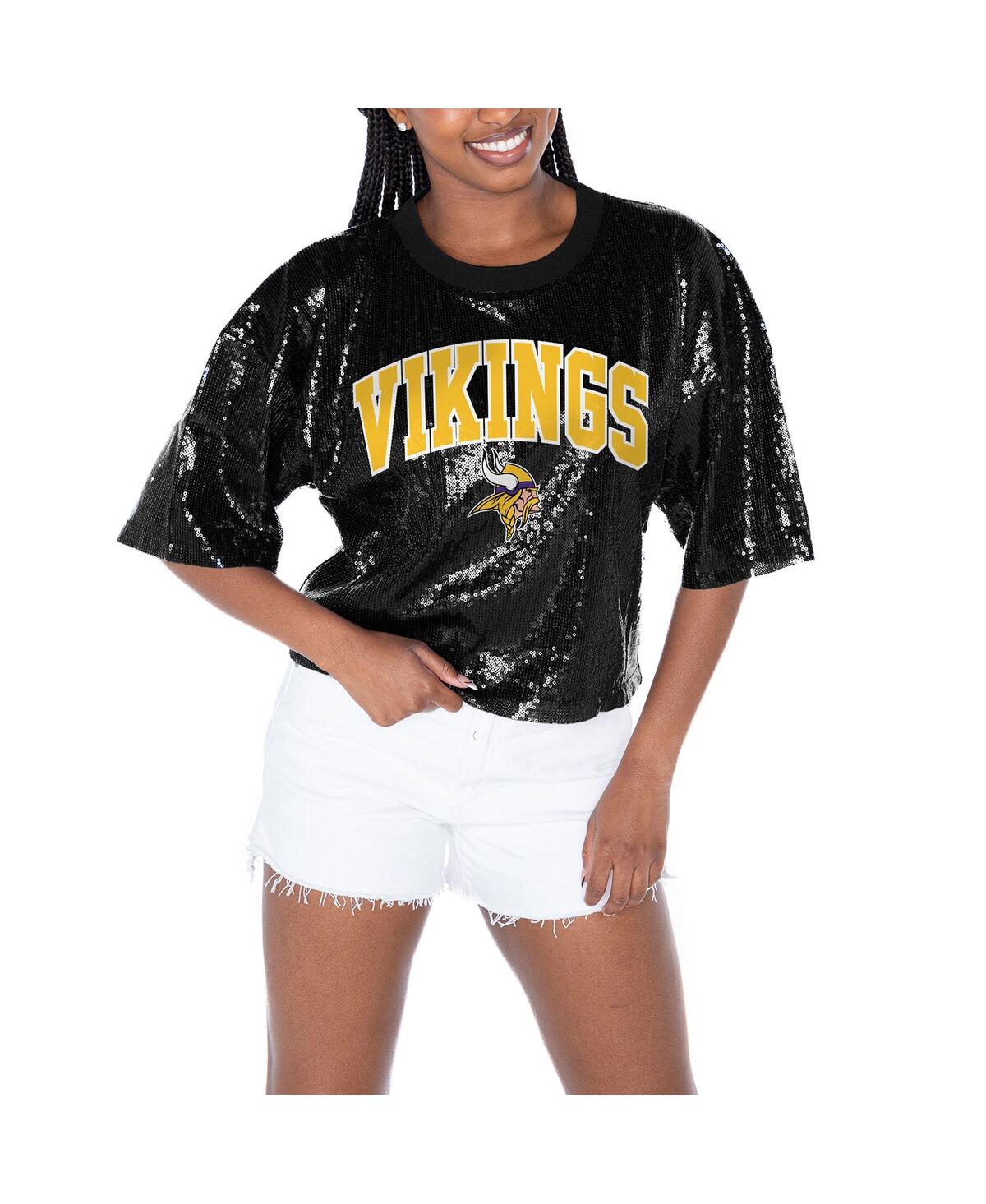 Women's Black Minnesota Vikings Rise Up Sequin Cropped T-Shirt - Black