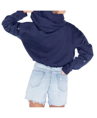 Women's Navy Denver Broncos Like A Star Scrunch Waist Pullover Hoodie