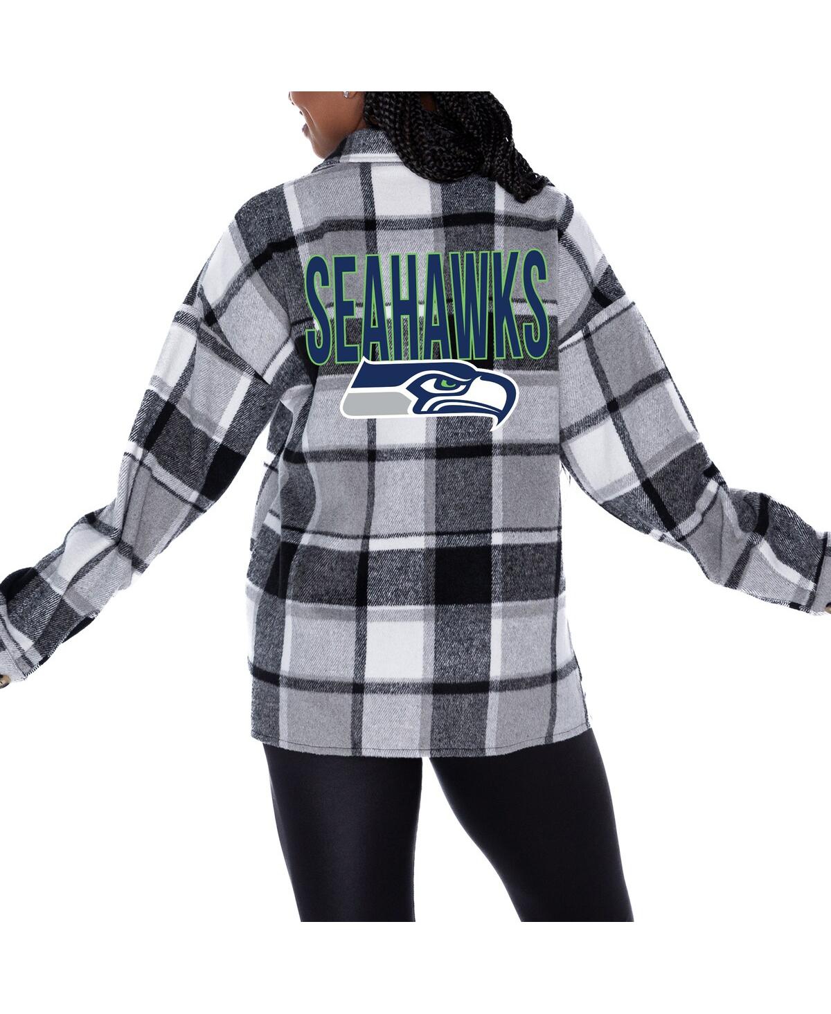 GAMEDAY COUTURE WOMEN'S GRAY SEATTLE SEAHAWKS FIELDSIDE FUN PLAID BUTTON-UP OVERSHIRT 