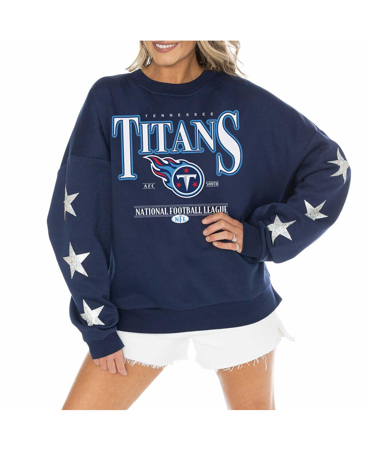Gameday Couture Women's Navy Tennessee Titans Rhinestone Star Sleeve Settle The Score Tri-blend Pullover In Navy