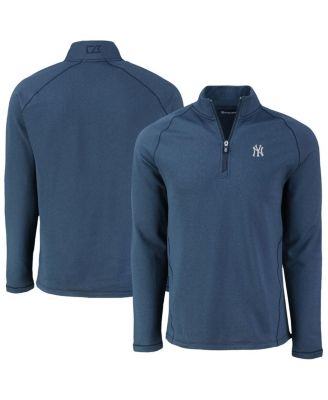 Cutter & Buck - Men's Cutter Buck Heather Navy New York Yankees Peshastin Eco Fleece Raglan Quarter-Zip Top