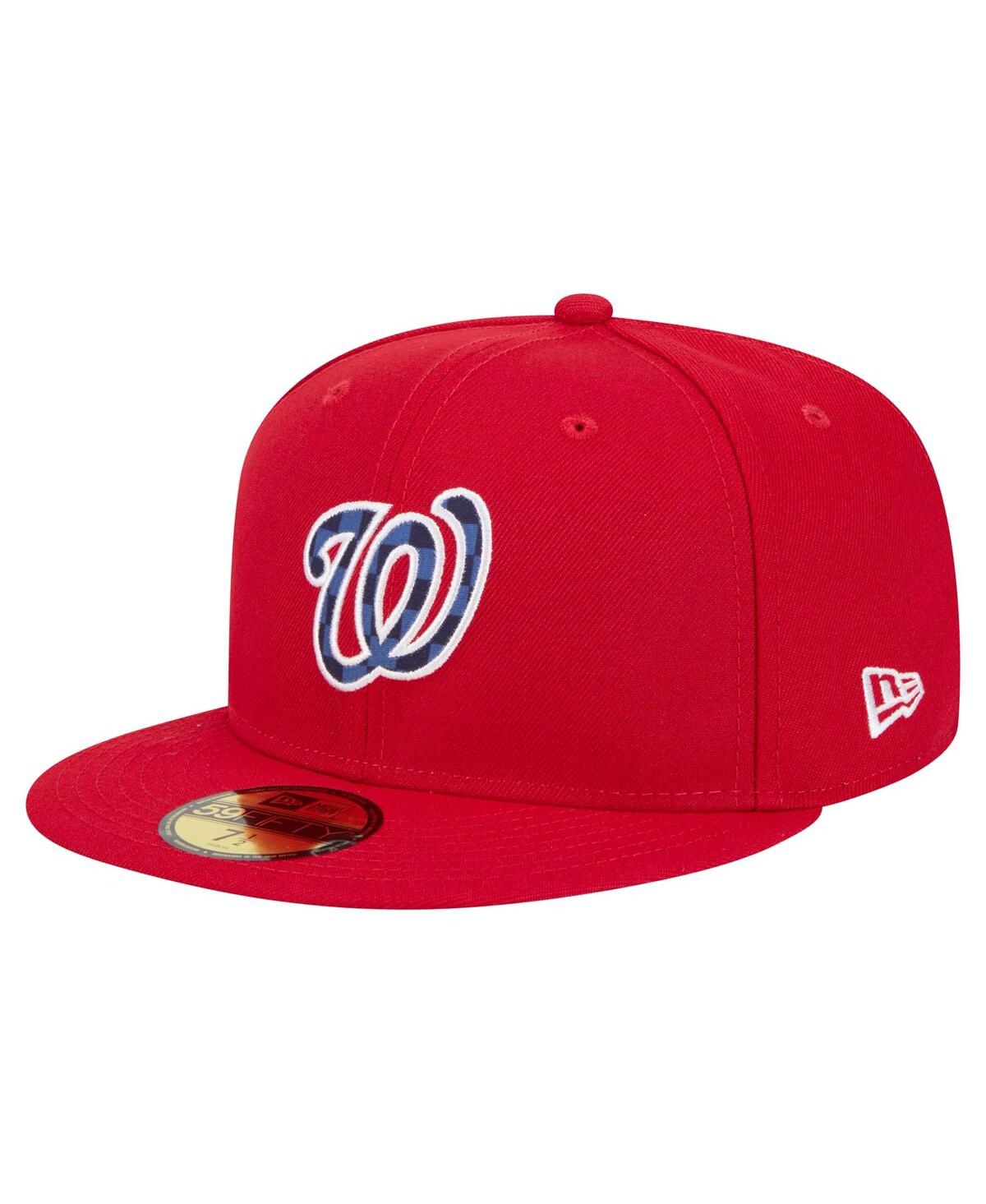 Shop New Era Men's Red Washington Nationals Checkered Undervisor 59fifty Fitted Hat