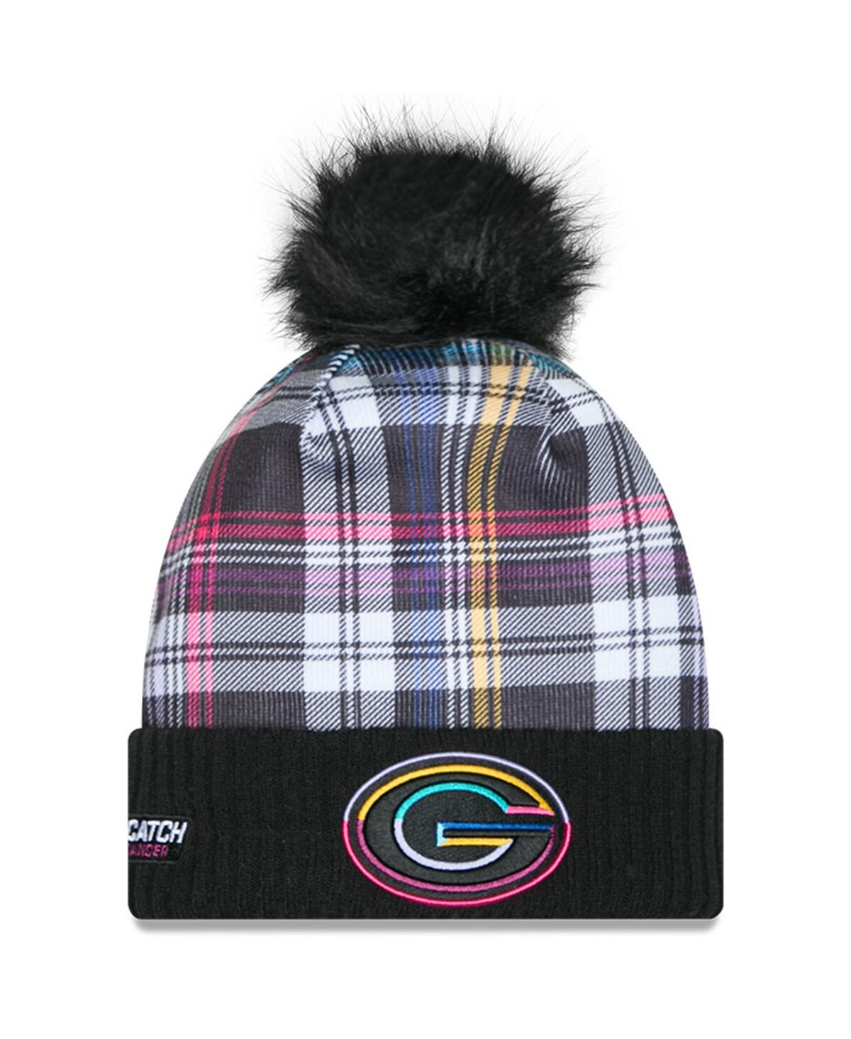 New Era Women's Black Green Bay Packers 2024 Nfl Crucial Catch Cuffed Knit Hat With Pom In Black