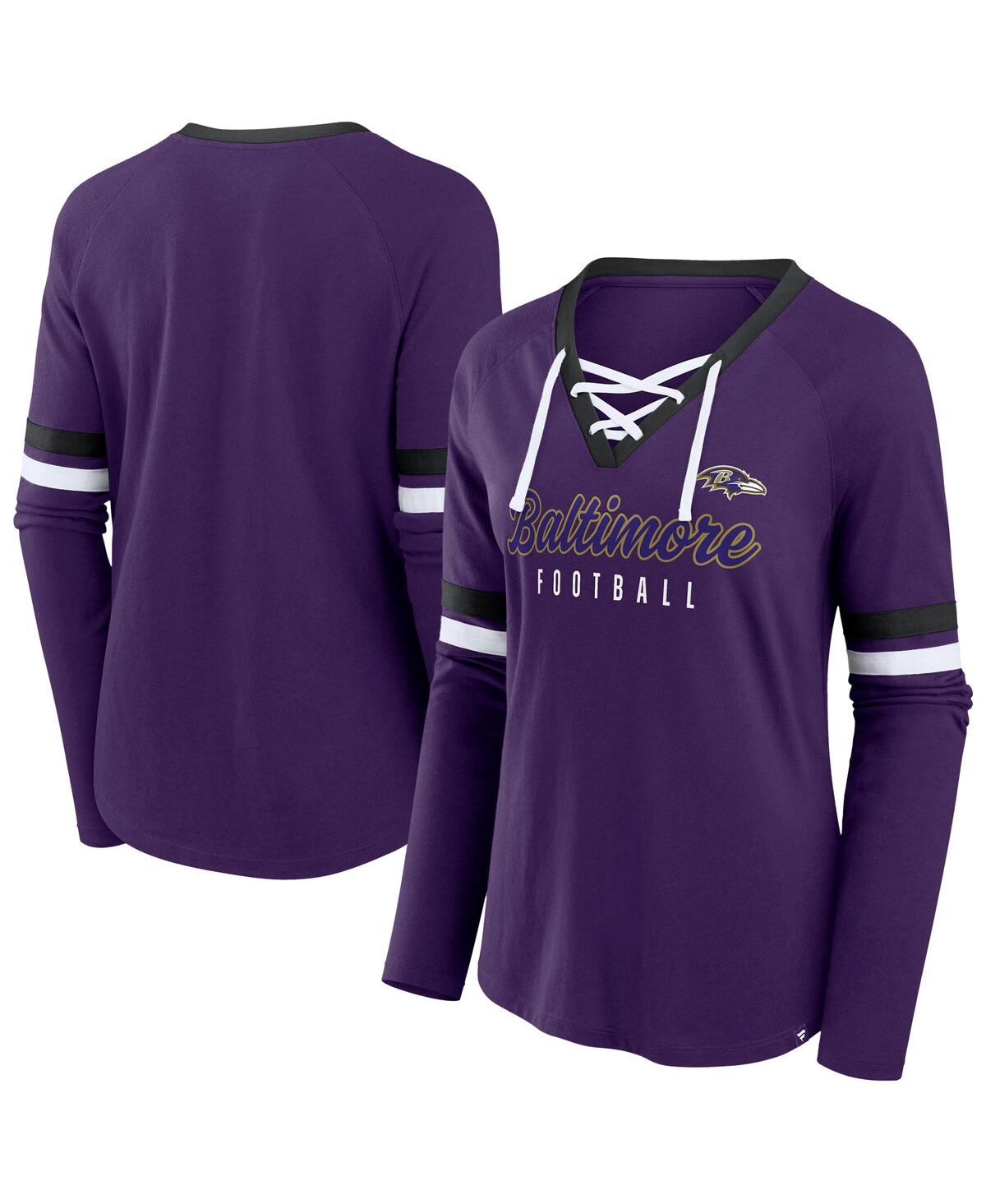 Fanatics Women's Purple Baltimore Ravens Plus Size Won Done Lace-up V-neck Long Sleeve T-shirt In Purple