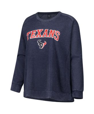 Women's Navy Houston Texans Acid Wash Raglan Pullover Sweatshirt