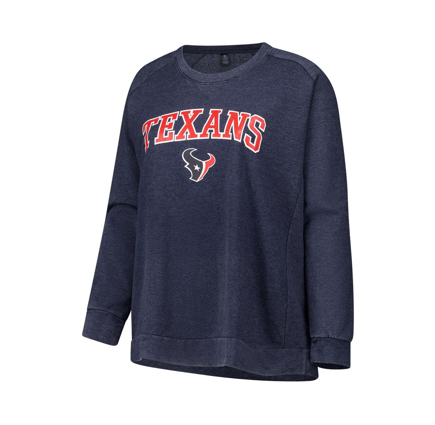 Women's Navy Houston Texans Acid Wash Raglan Pullover Sweatshirt