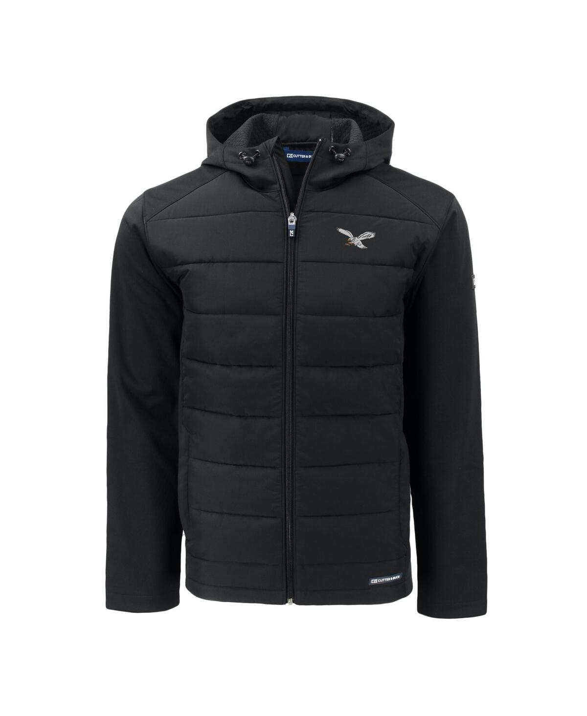 Cutter & Buck Men's Black Philadelphia Eagles Throwback Evoke Hybrid Eco Softshell Full-zip Hoodie Jacket In Black