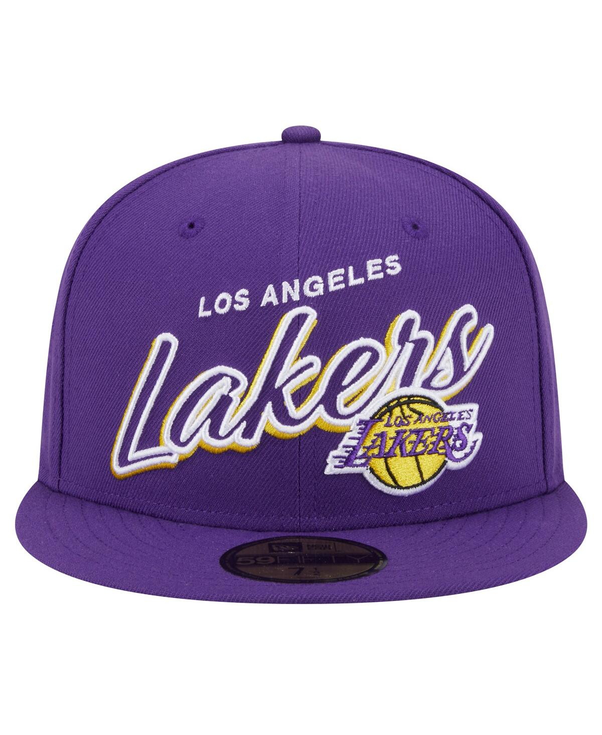 New Era Men's Purple Los Angeles Lakers Sport Night Script Sided 59fifty Fitted Hat In Purple