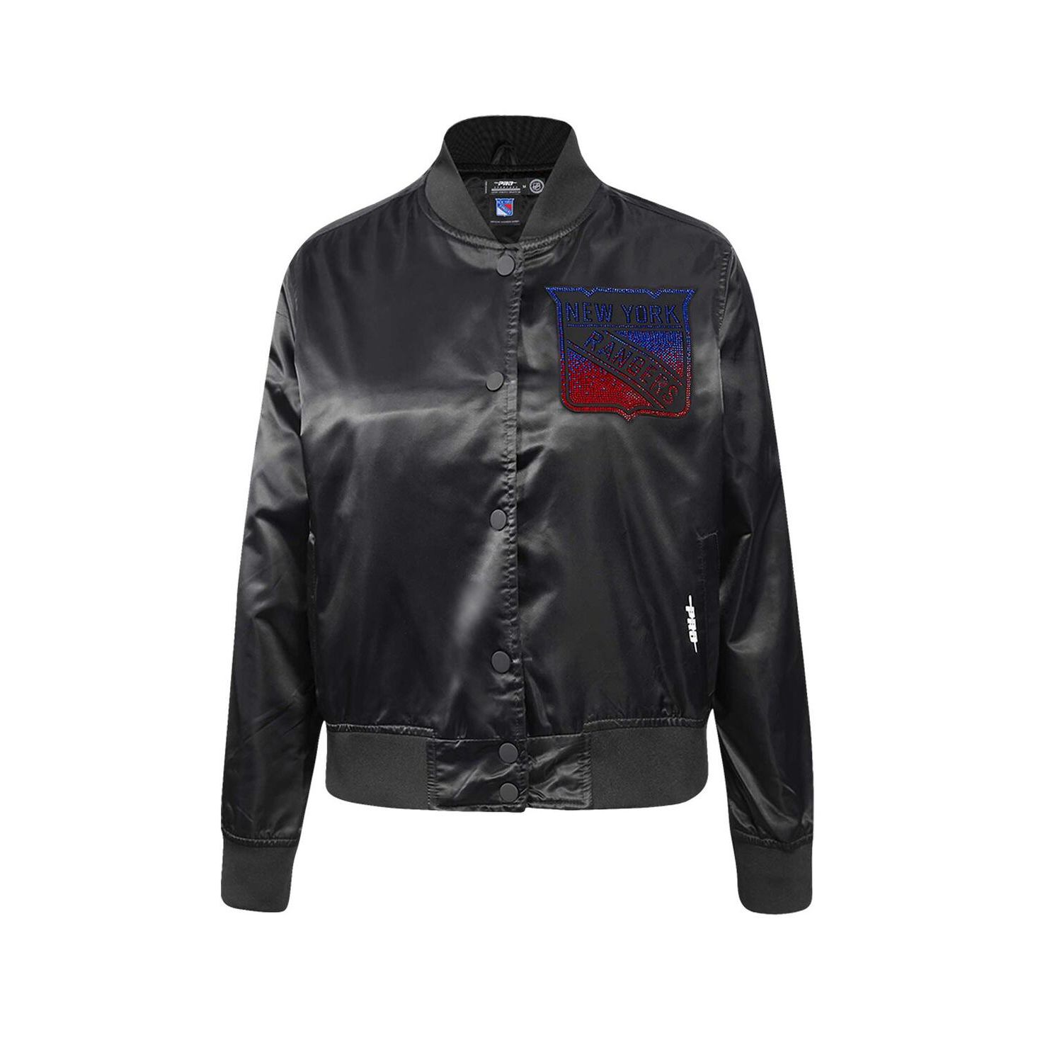 Women's Black New York Rangers Rhinestone Jewels Satin Full-Snap Jacket
